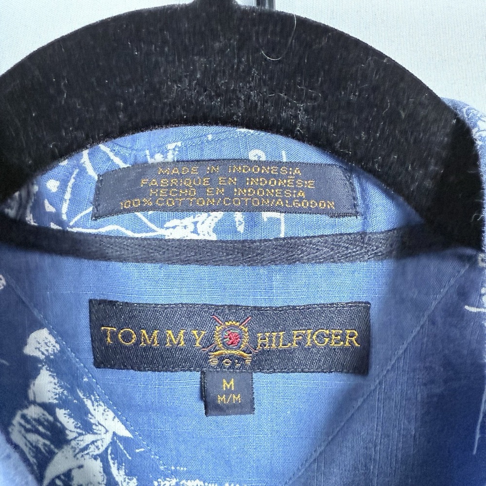 Vintage Tommy‎ Hilfiger S/S Button Down Shirt Mens M Blue Hawaiian 2002 US Open - Picture 4 of 11